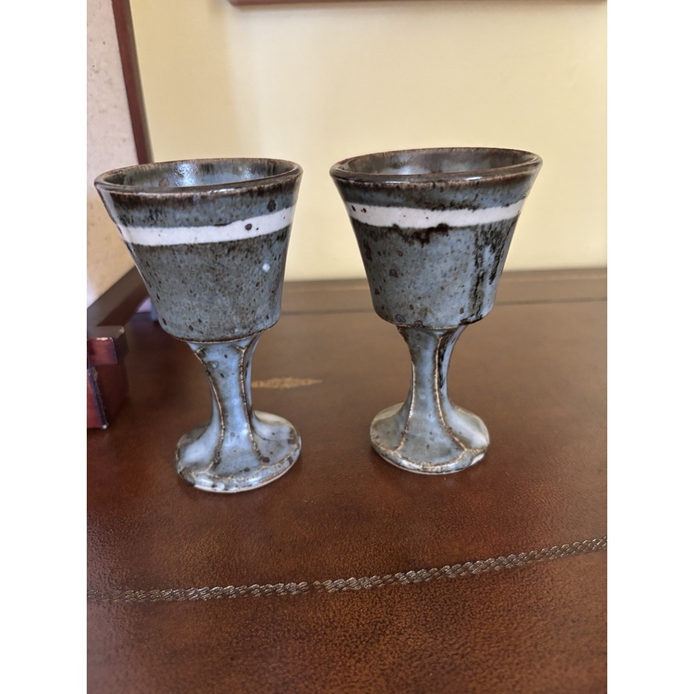 Mid-Century Modern Pair Of Pottery Goblets